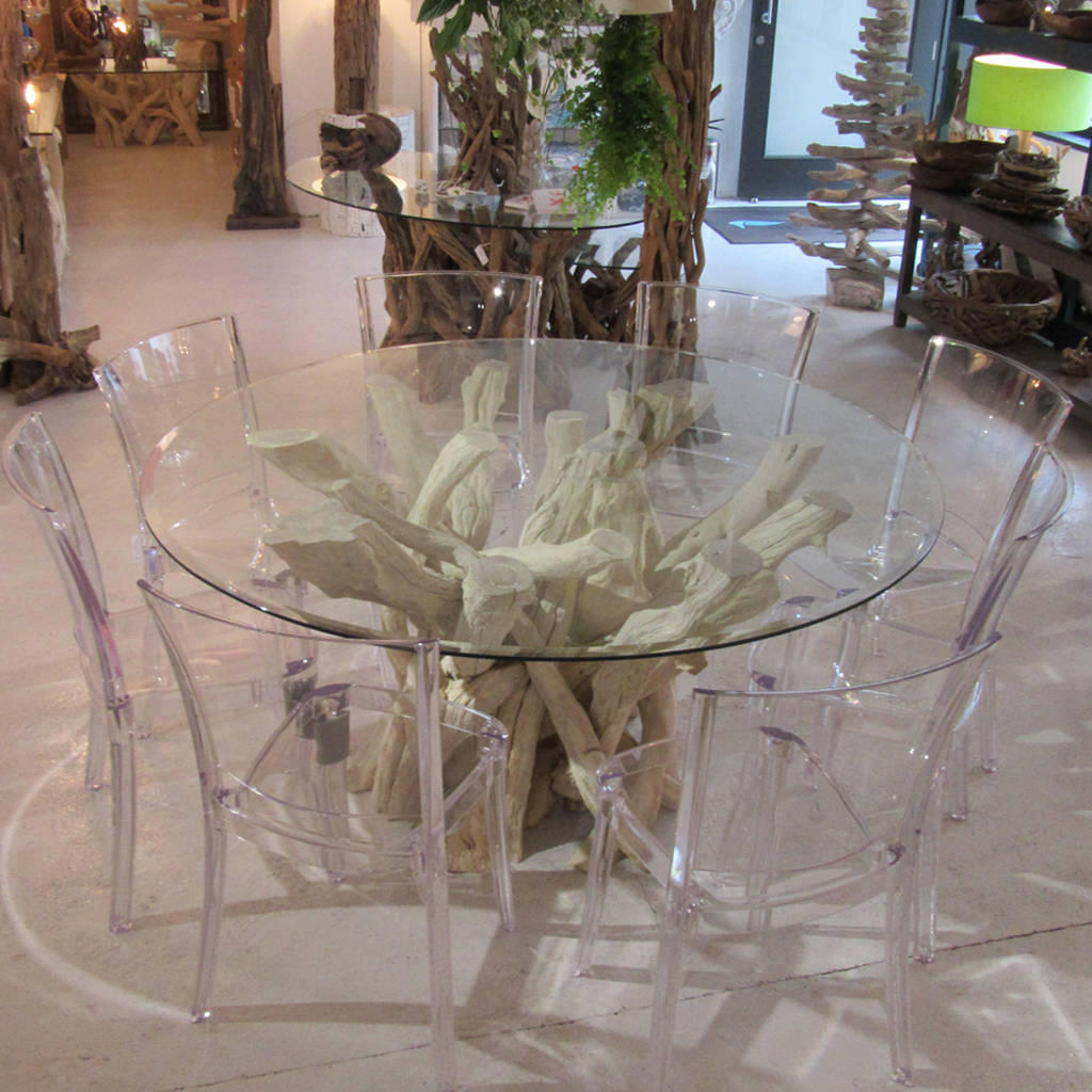driftwood round dining table with or without glass top by doris brixham
