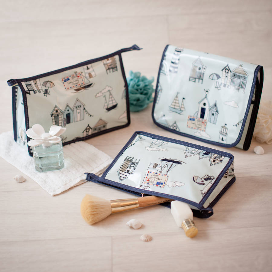 beach huts bunting nautical hanging toiletry wash bag by lovely jubbly