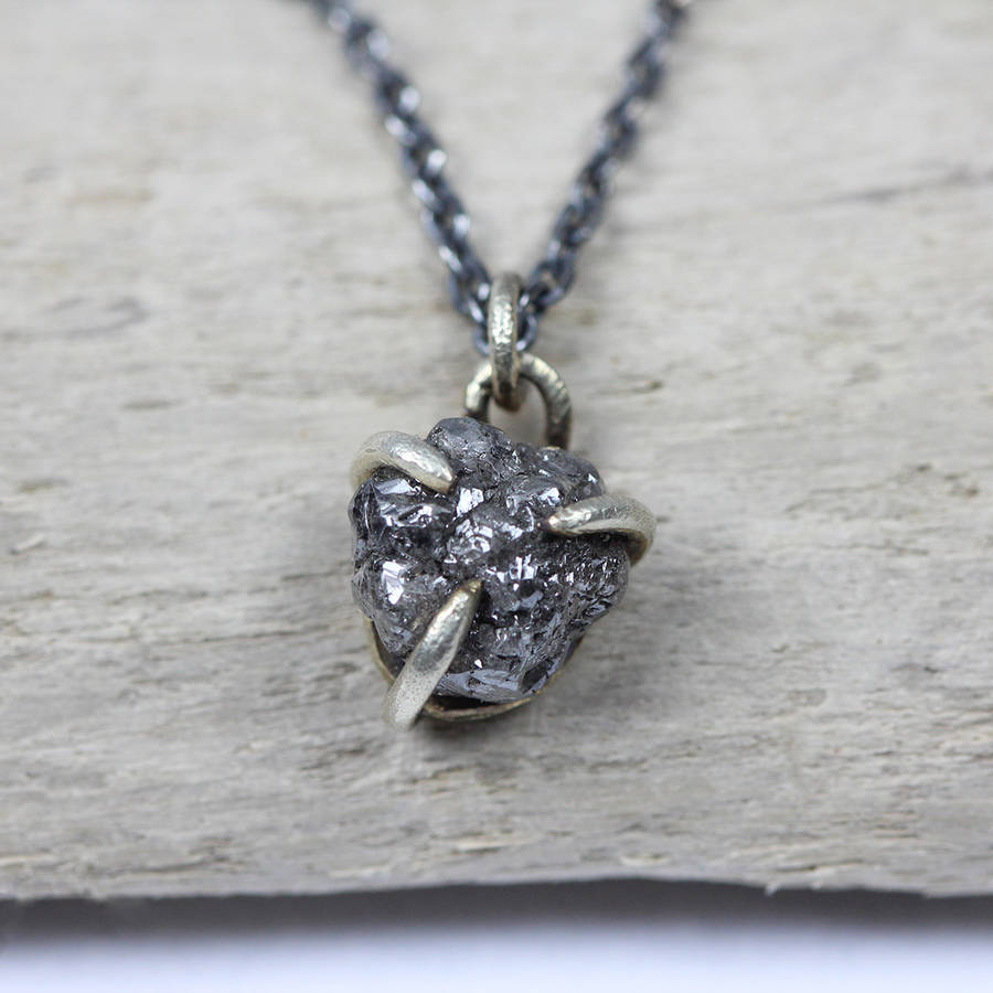 claw set rough diamond pendant in white gold by tamara gomez