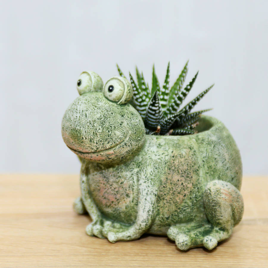 frog planter with a plant by dingading terrariums