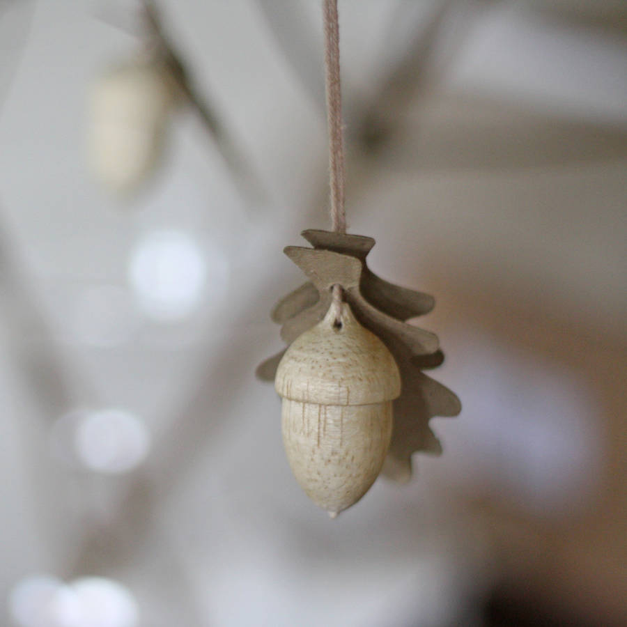 small wooden acorns hanging decorations by the wedding of my dreams