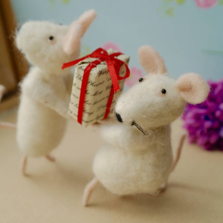 needle felted mice with gift by pink pineapple home & gifts
