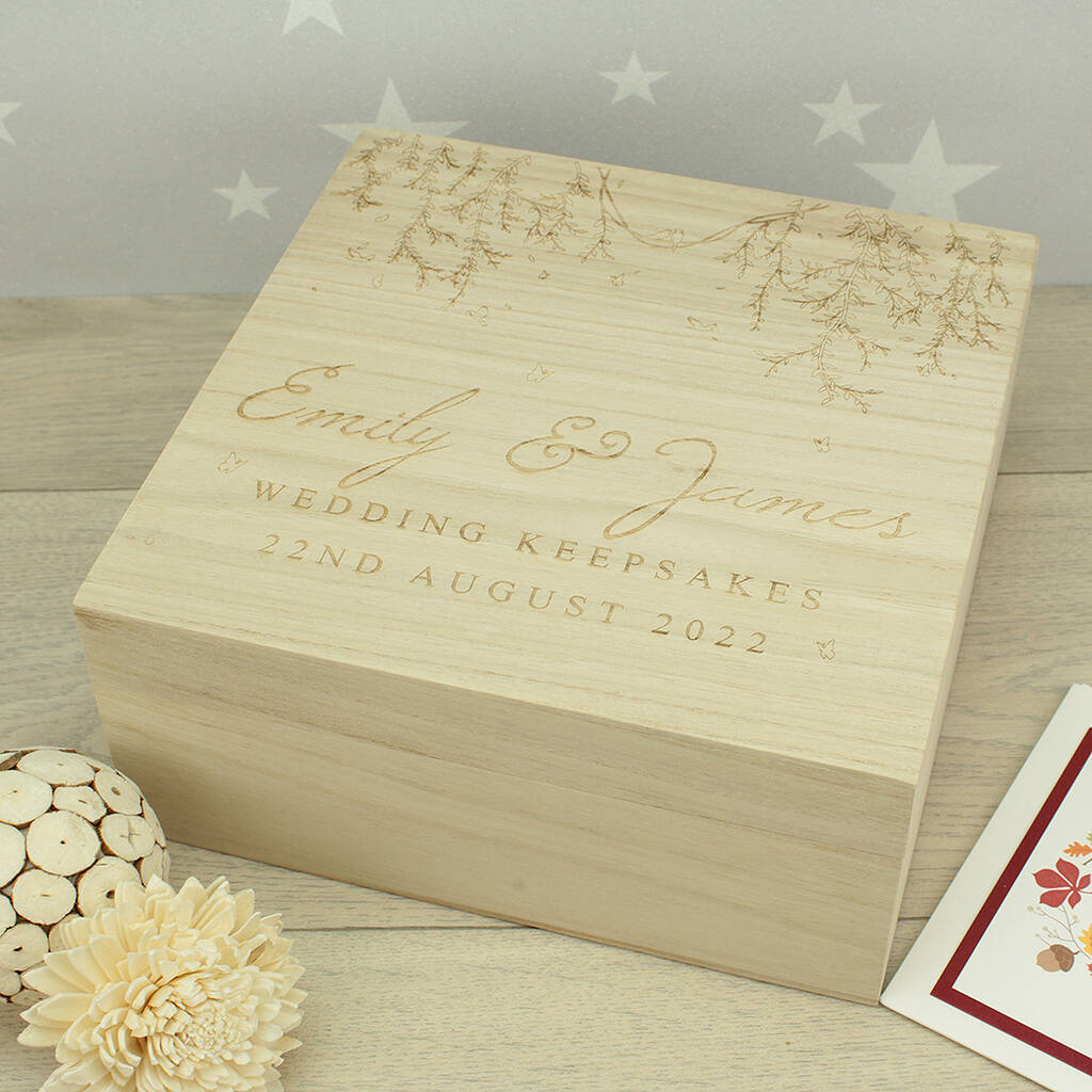 Personalised Engraved Vines Wooden Wedding Memory Box By Love Lumi Ltd