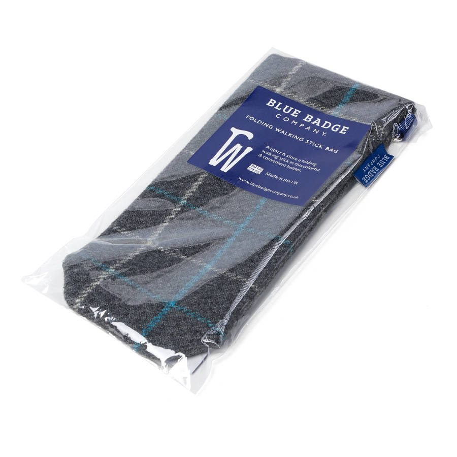 folding walking stick bag in azure check by blue badge co