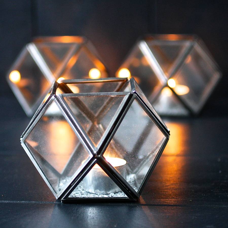 geometric glass tealight holder by london garden trading