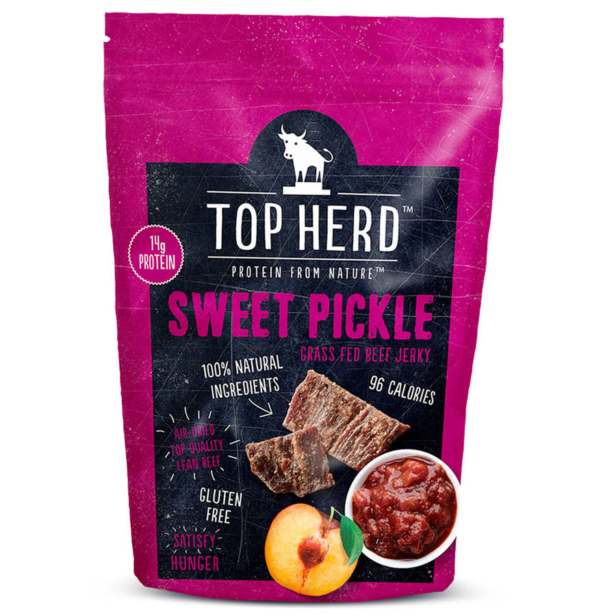 sweet pickle grass fed beef jerky eight snack packs by top herd