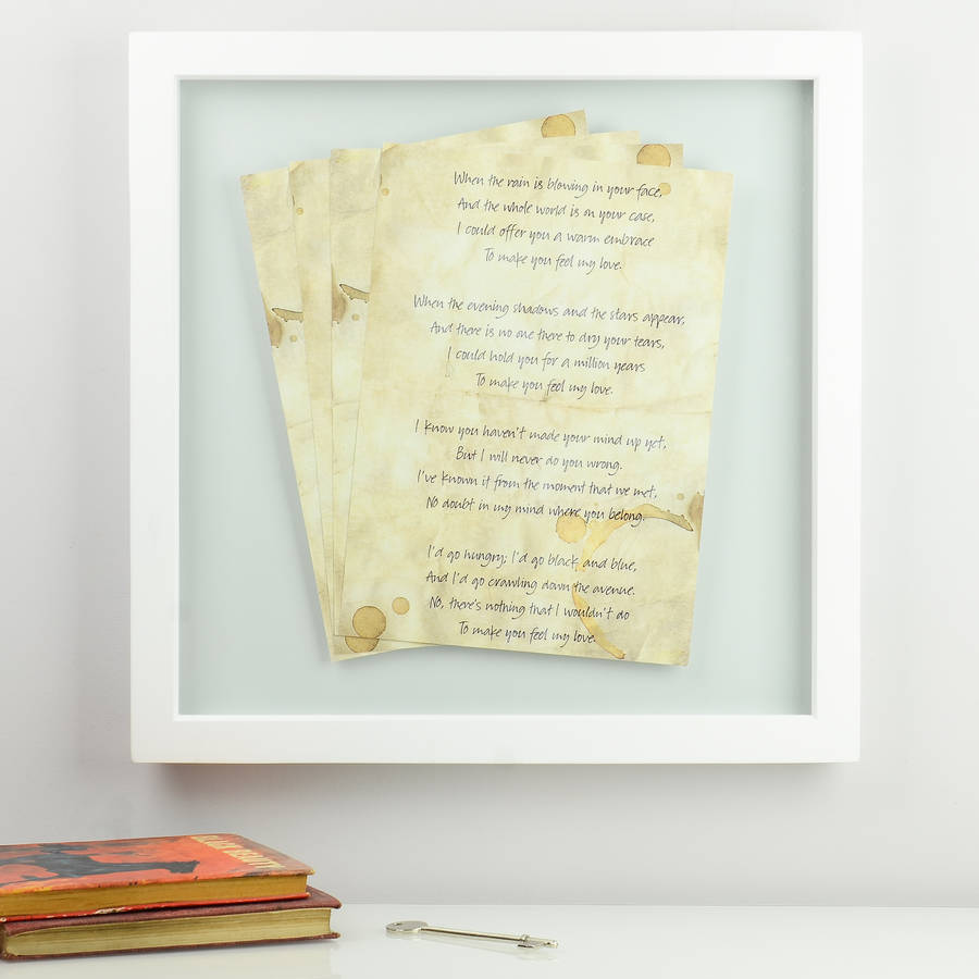 personalised framed song lyrics by mixpixie