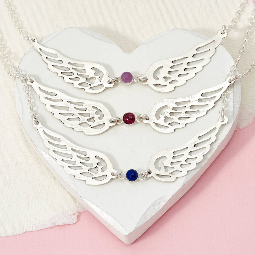 personalised silver guardian angel birthstone necklace by tales from
