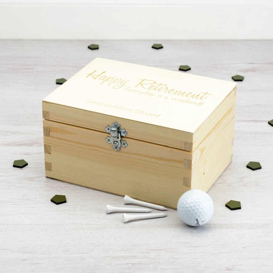 personalised happy retirement keepsake box by mirrorin