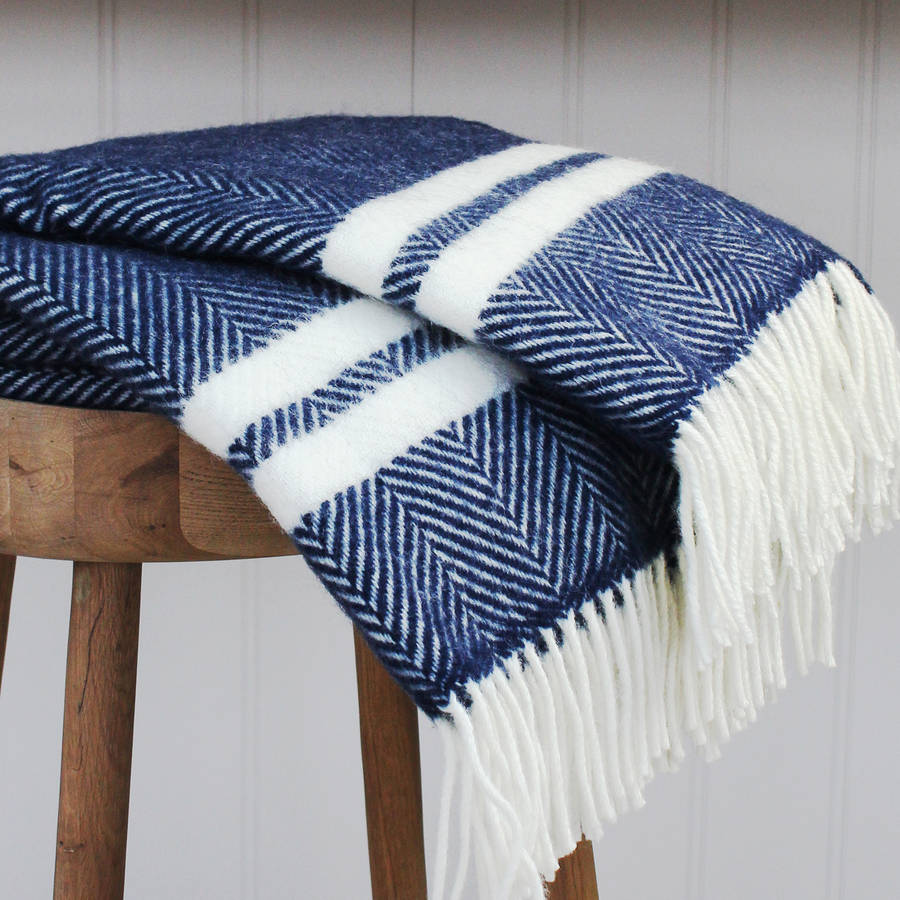 herringbone double stripe wool throw by marquis & dawe