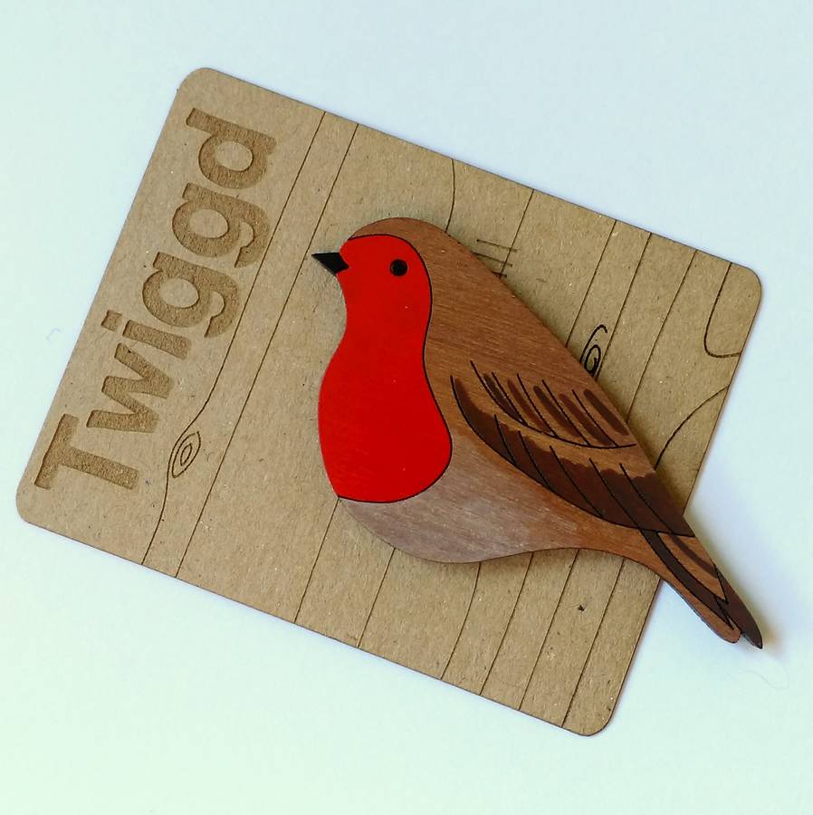 wooden robin brooch by twiggd