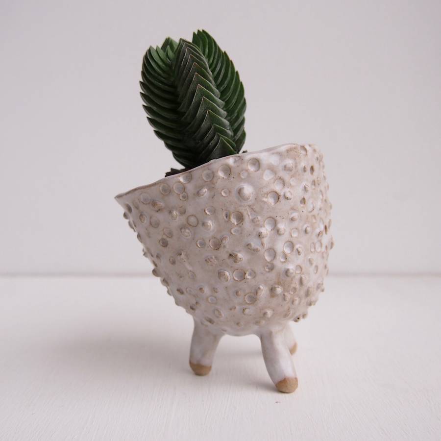 handmade a white ceramic tripod planter plant pot by
