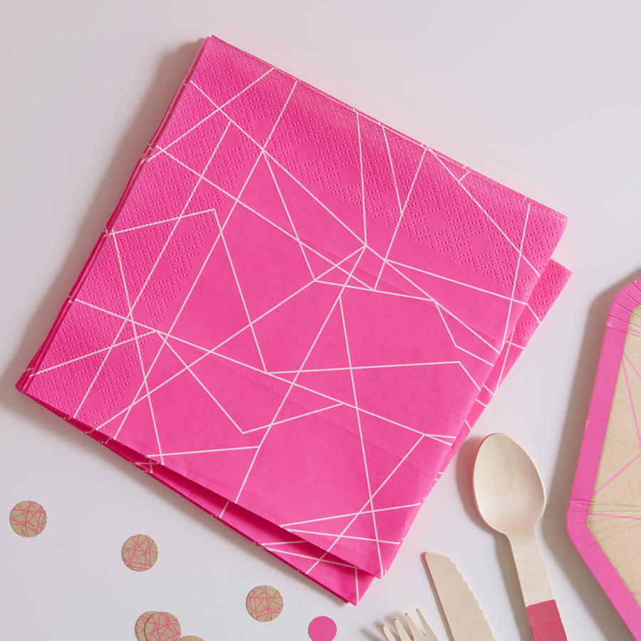 bright and bold neon pink geometric paper napkins by ginger ray