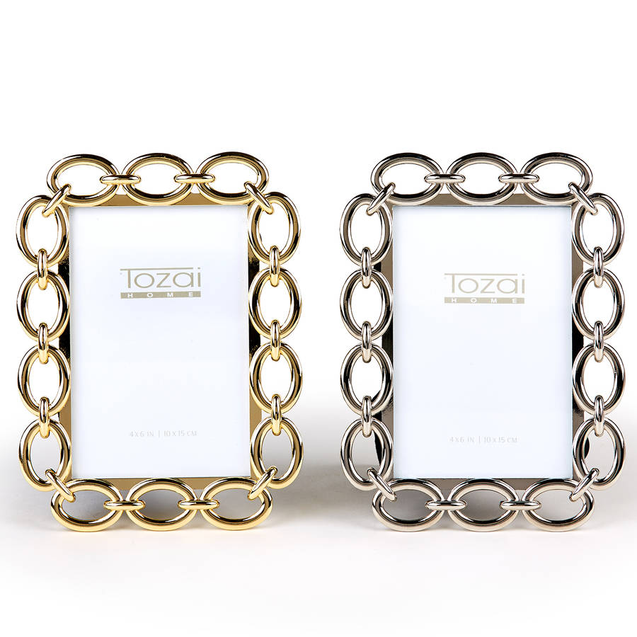 chain link detail photo frame in gold or silver by tommy's home