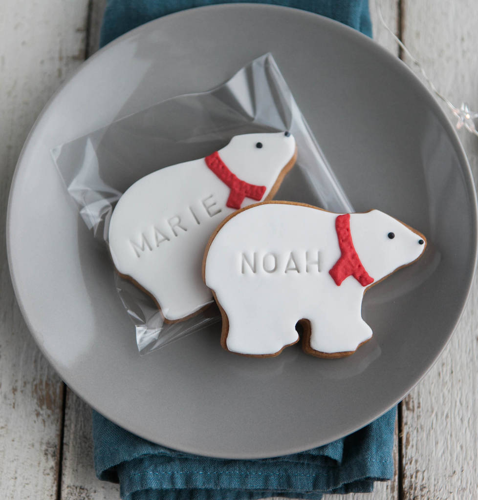 six personalised polar bear biscuits by honeywell bakes