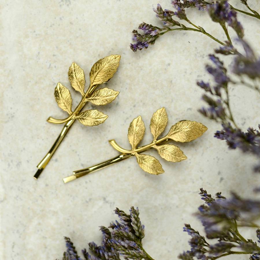 gold leaf hair grips by little nell