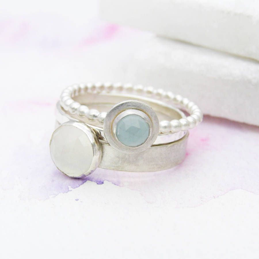 Moonstone And Aquamarine Stacking Rings By Soremi Jewellery