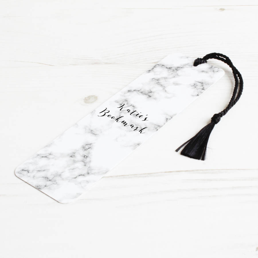 personalised marble metal bookmark by we love to create