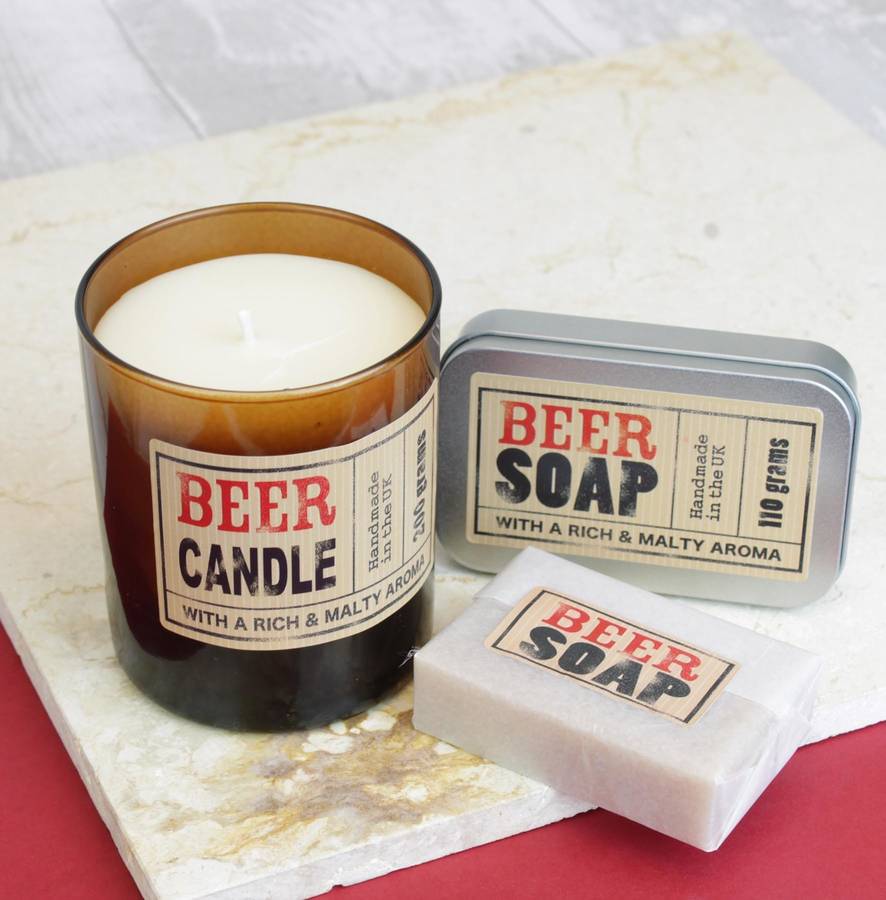 beer scented candle in brown glass by hearth & heritage ltd