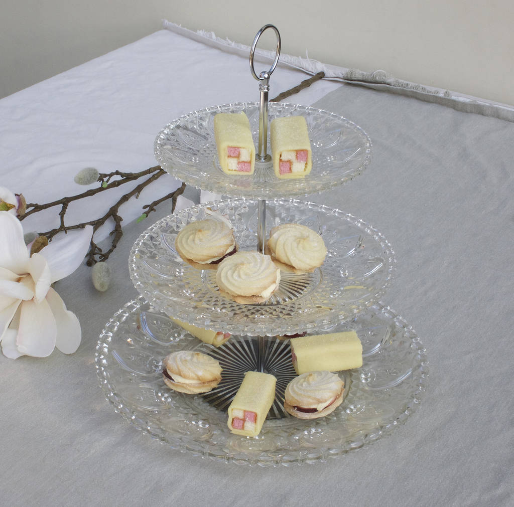 three tier glass cake stand by ella james