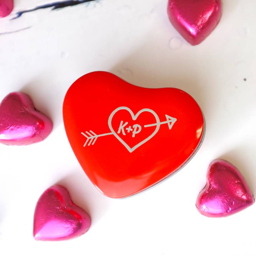 personalised heart tin with chocolates by auntie mims
