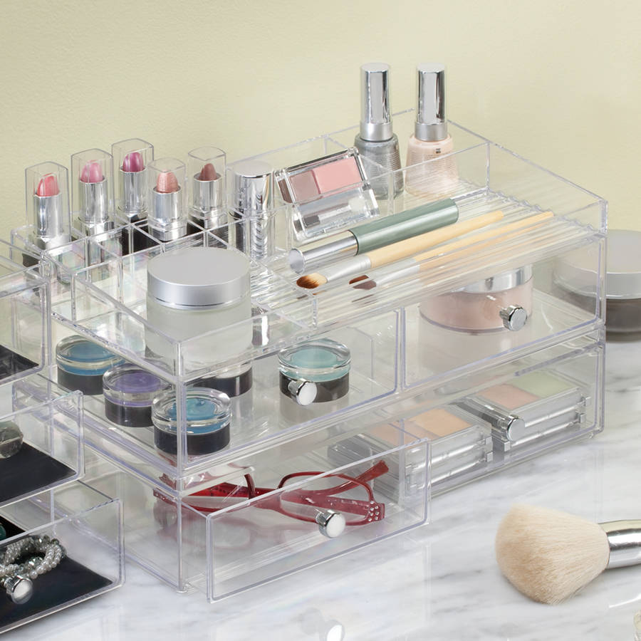 two wide acrylic drawers for makeup storage by jodie byrne