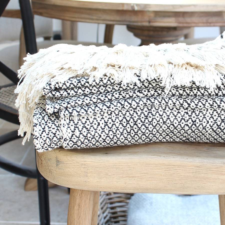 100% Cotton GREY Woven Herringbone Sofa Chair Bed Throw ...