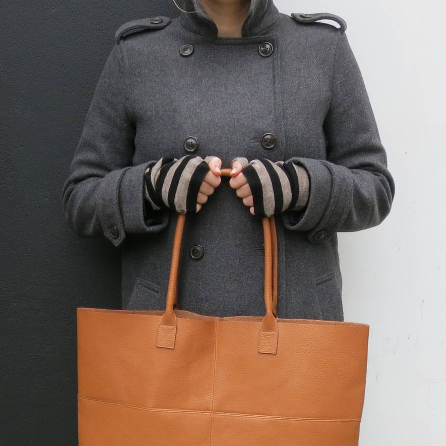 fairtrade large leather tote bag by aura que