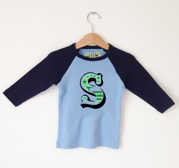 blue personalised handprinted children's letter t shirt by little dandies | notonthehighstreet.com