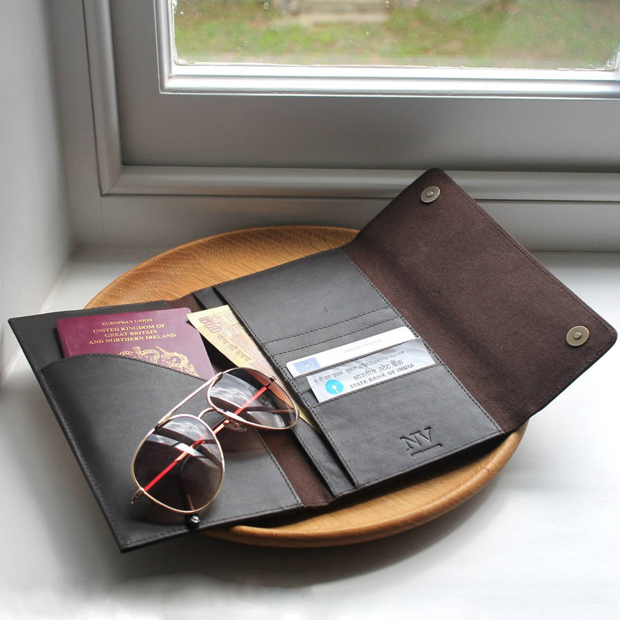 personalised leather travel wallet by nv london calcutta