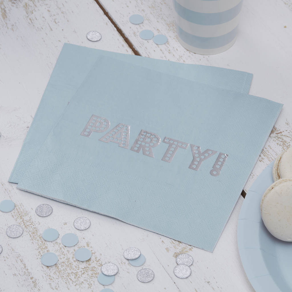 pastel blue and silver foiled party paper napkins by ginger ray
