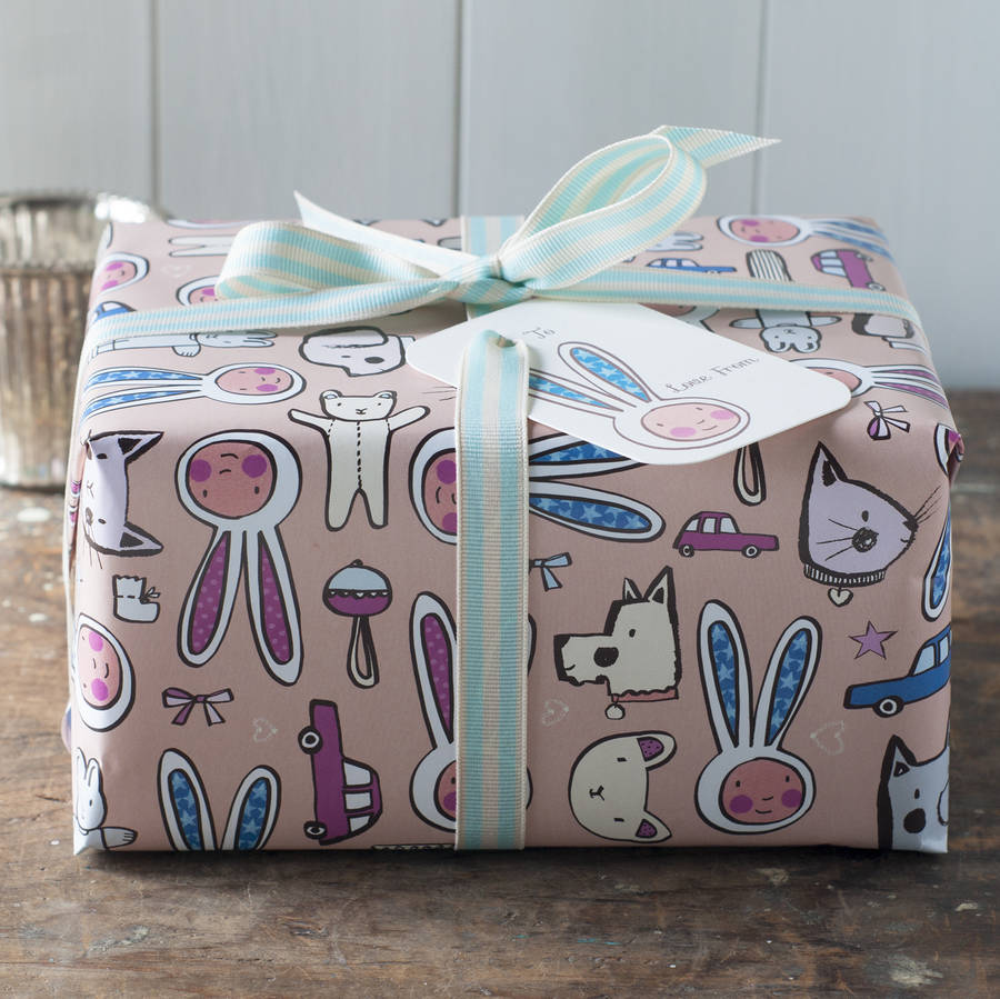 cute unisex new baby wrapping paper by moobaacluck