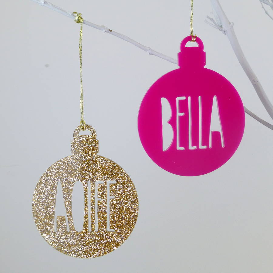 personalised name glitter christmas tree bauble by miss personalised name glitter christmas tree bauble by miss