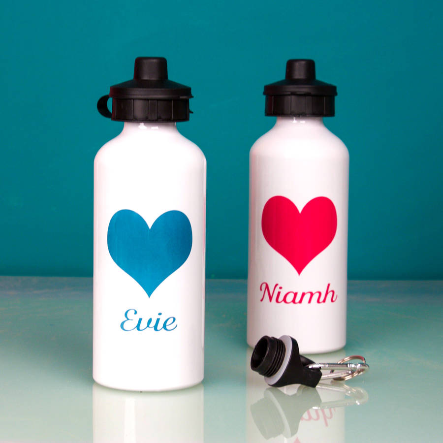 personalised bright heart water bottle by snapdragon