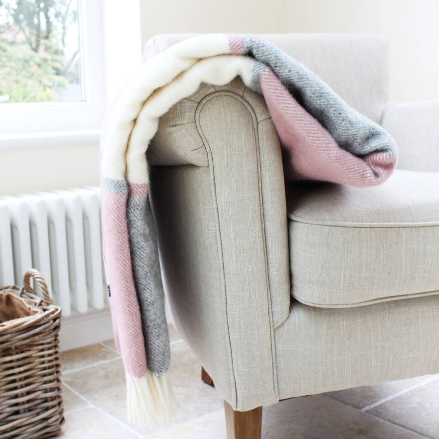 dusky pink and grey check wool throw by marquis & dawe