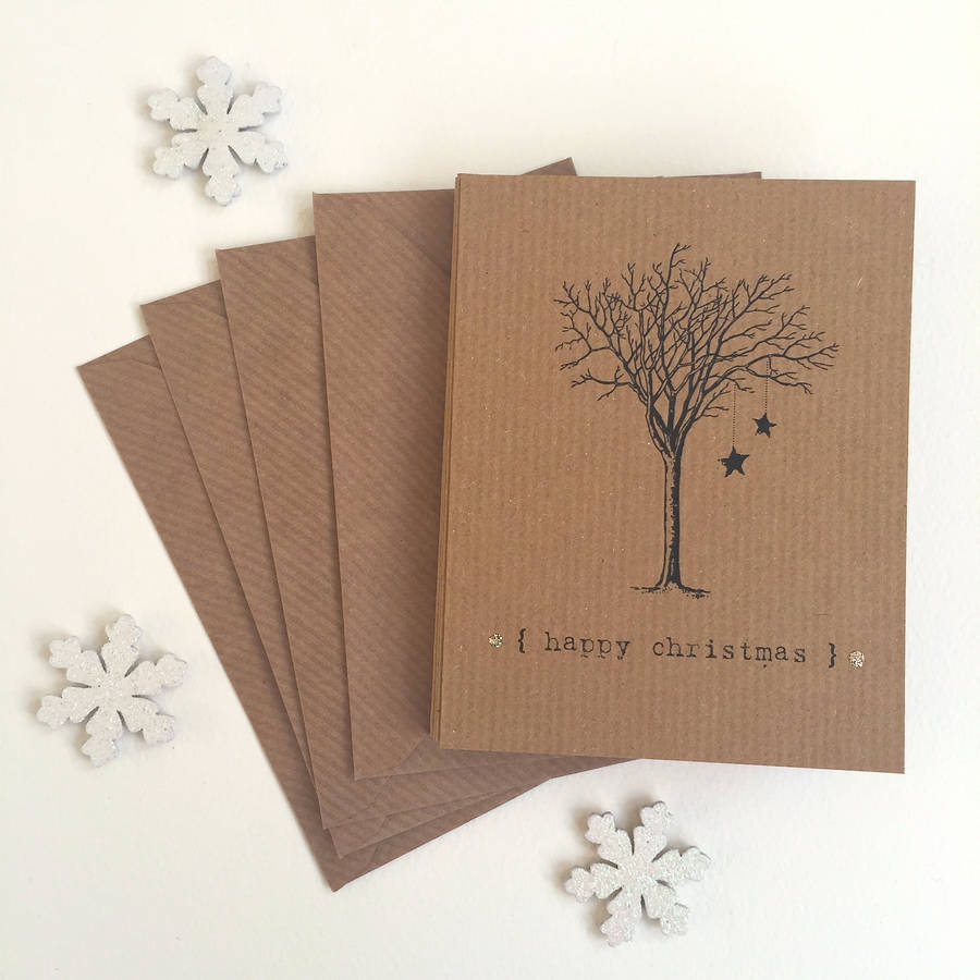 set of four vintage brown kraft christmas cards by arbee