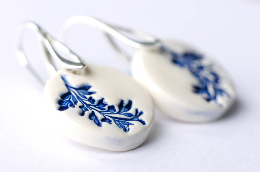 sterling silver ceramic fern earrings by isla clay
