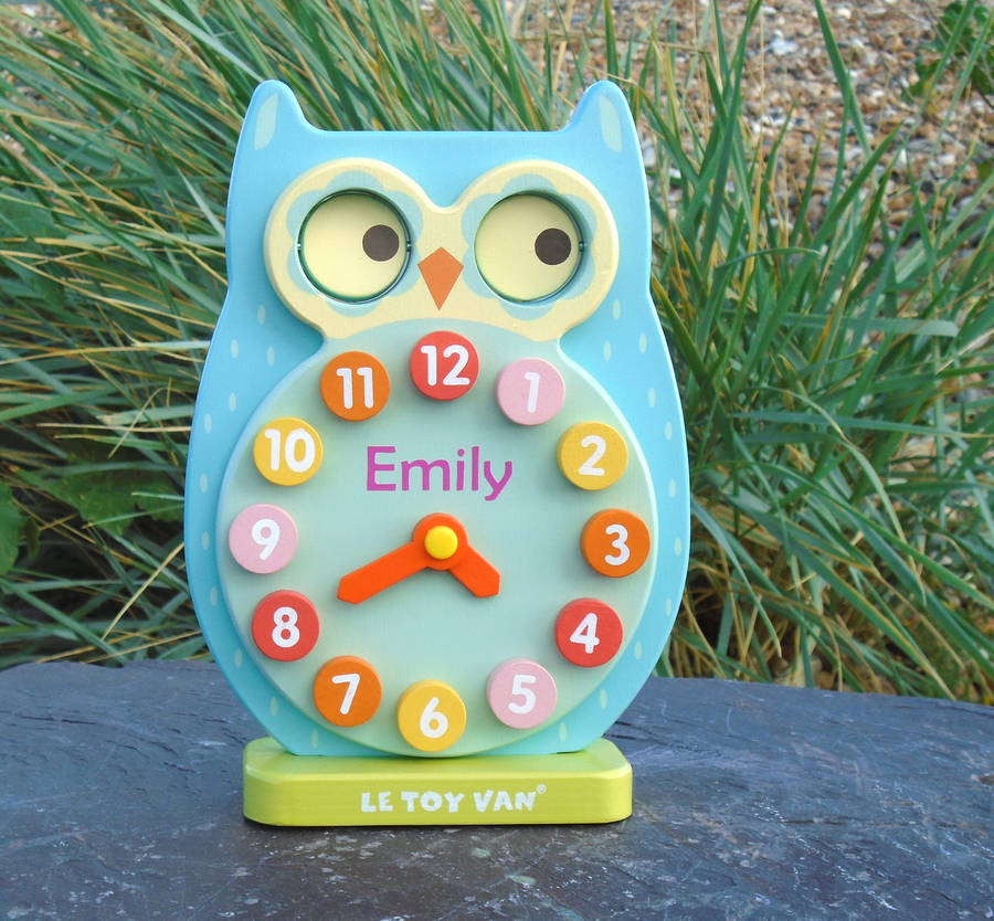 child's personalised wooden learning clock by harmony at home children