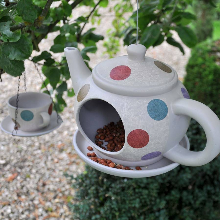 Spotty Ceramic Teapot Bird Feeder By The Orchard 