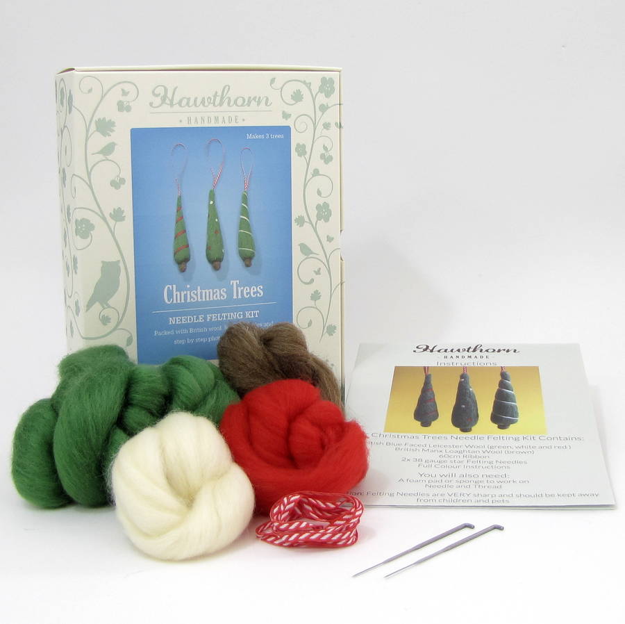 christmas tree decorations needle felting kit by hawthorn handmade