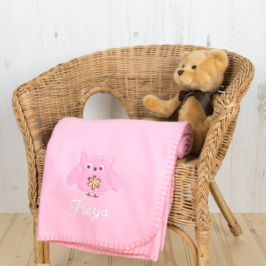 personalised embroidered fleece pram blanket by able labels