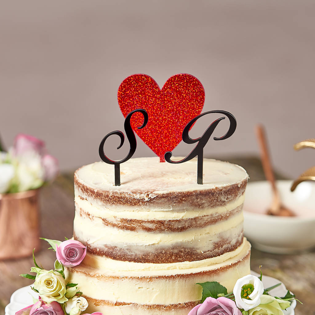 love heart with initials wedding cake topper by suzy q designs