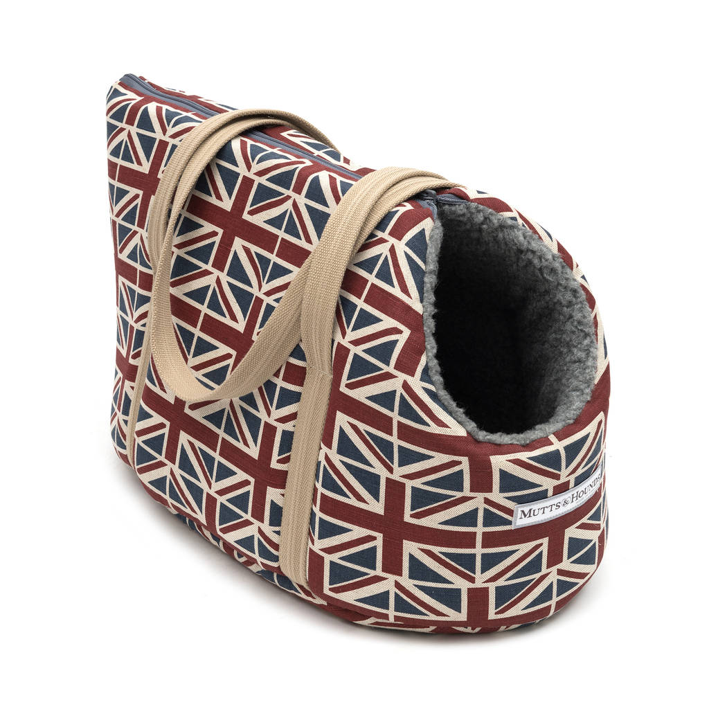 union jack linen dog carrier by mutts & hounds
