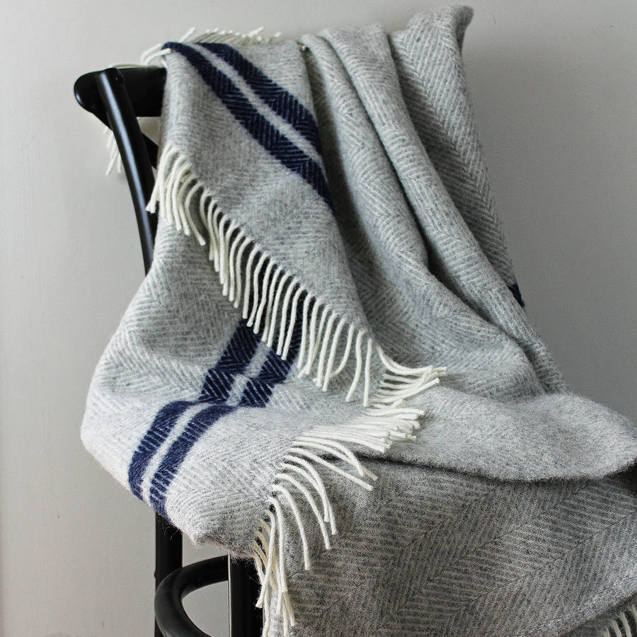 herringbone double stripe wool throw by marquis & dawe