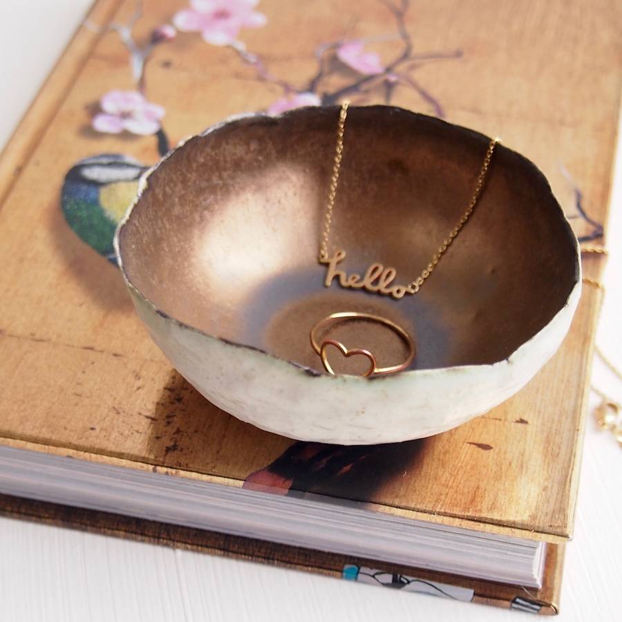 handmade gold round ceramic ring dish jewellery holder by