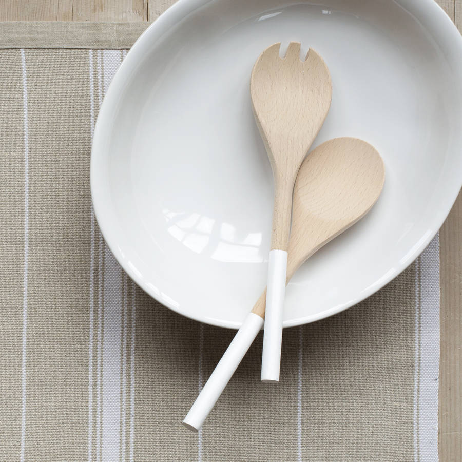 wooden salad servers in white by home address