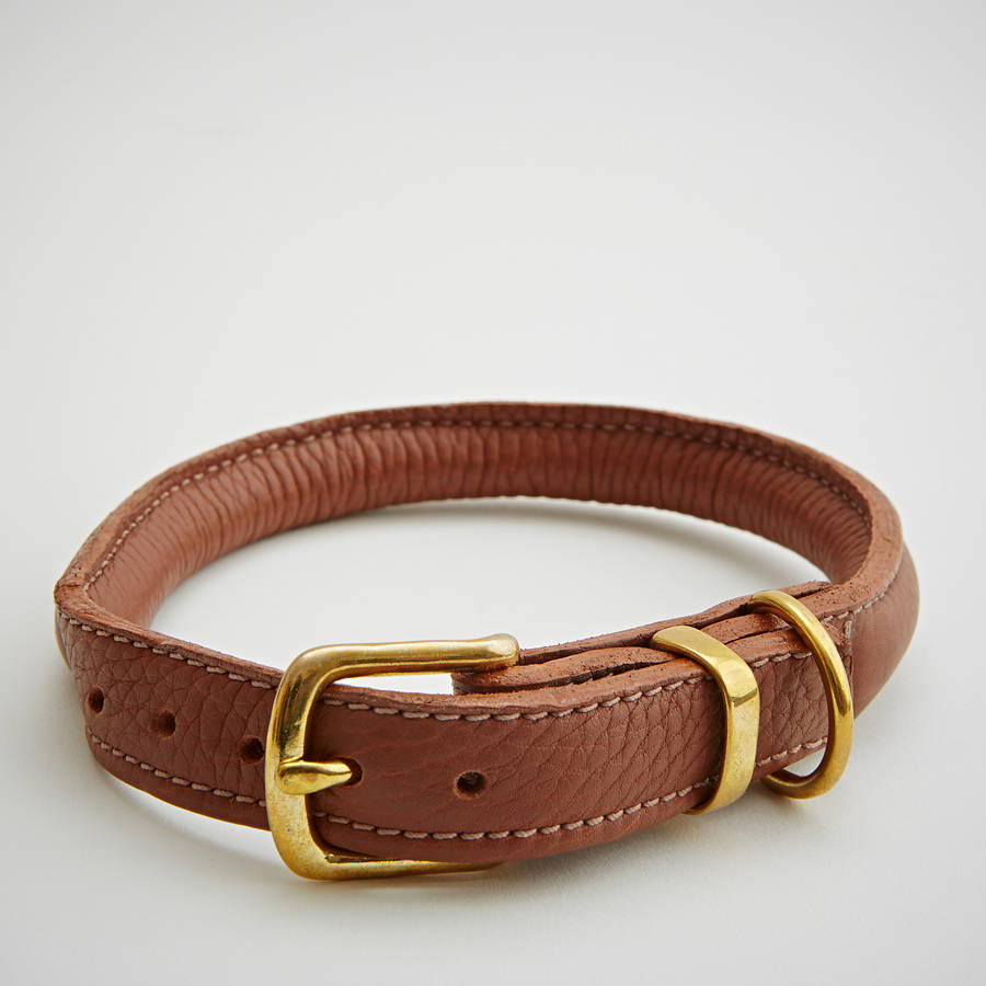 tan leather dog collar by bottle green homes