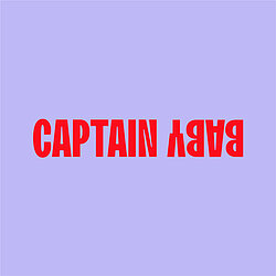 Red writing on a purple background. The words read 'Captain Baby'. The word baby has been playfully flipped upside down.
