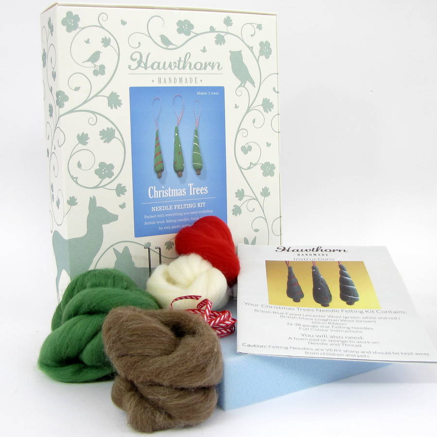 christmas tree decorations needle felting kit by hawthorn handmade