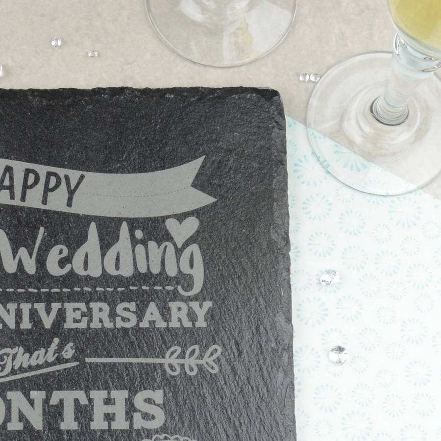 first wedding anniversary personalised slate placemat by chalk & cheese